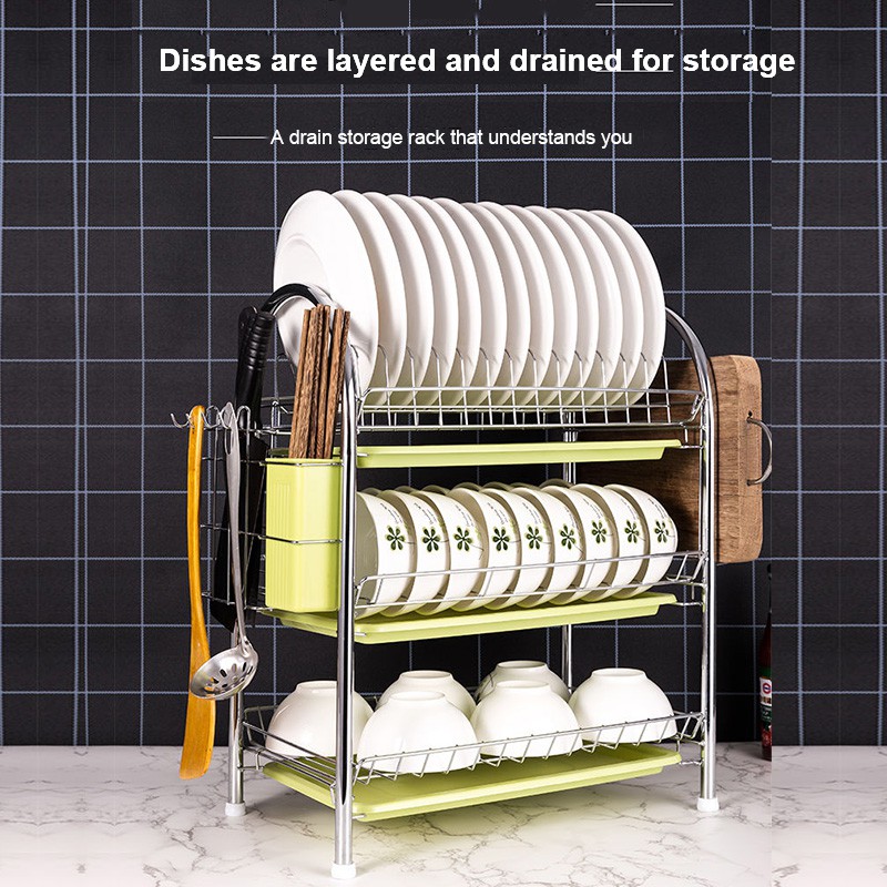 3Tier Dish Drainer Plate Storage Kitchen Organizer Rack Plate