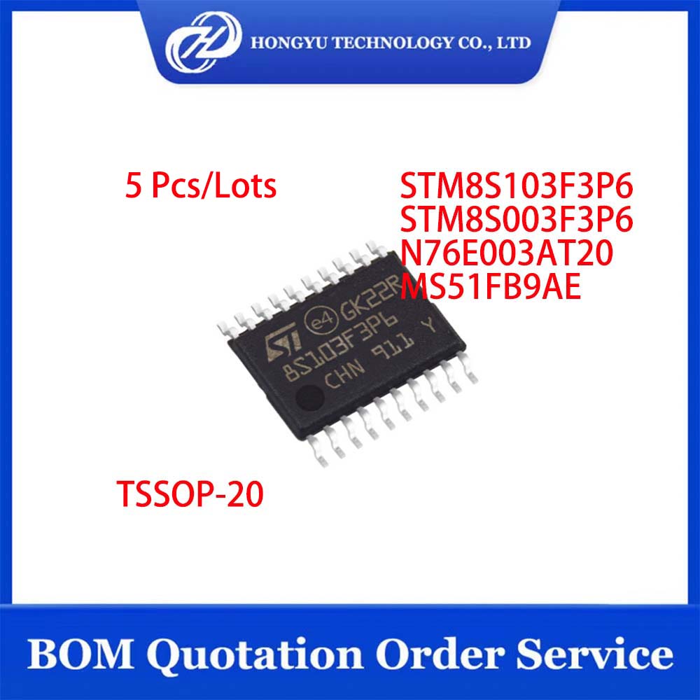 5 buah stm8s103f3p6 stm8s003f3p6 n76e003at20 ms51fb9ae stm8s103 n76e003 tssop-20 ic mcu 8bit mikrokontroler flash