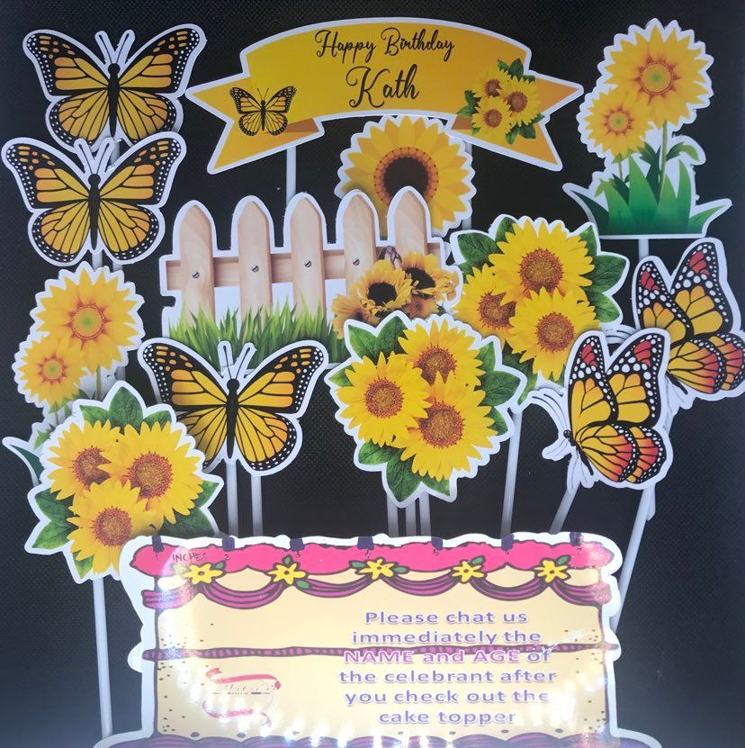 SUNFLOWER DESIGN CAKE TOPPERS with personalized name and age. Lazada PH
