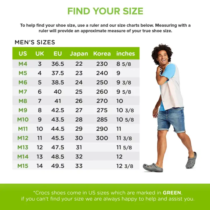 crocs sizes in inches