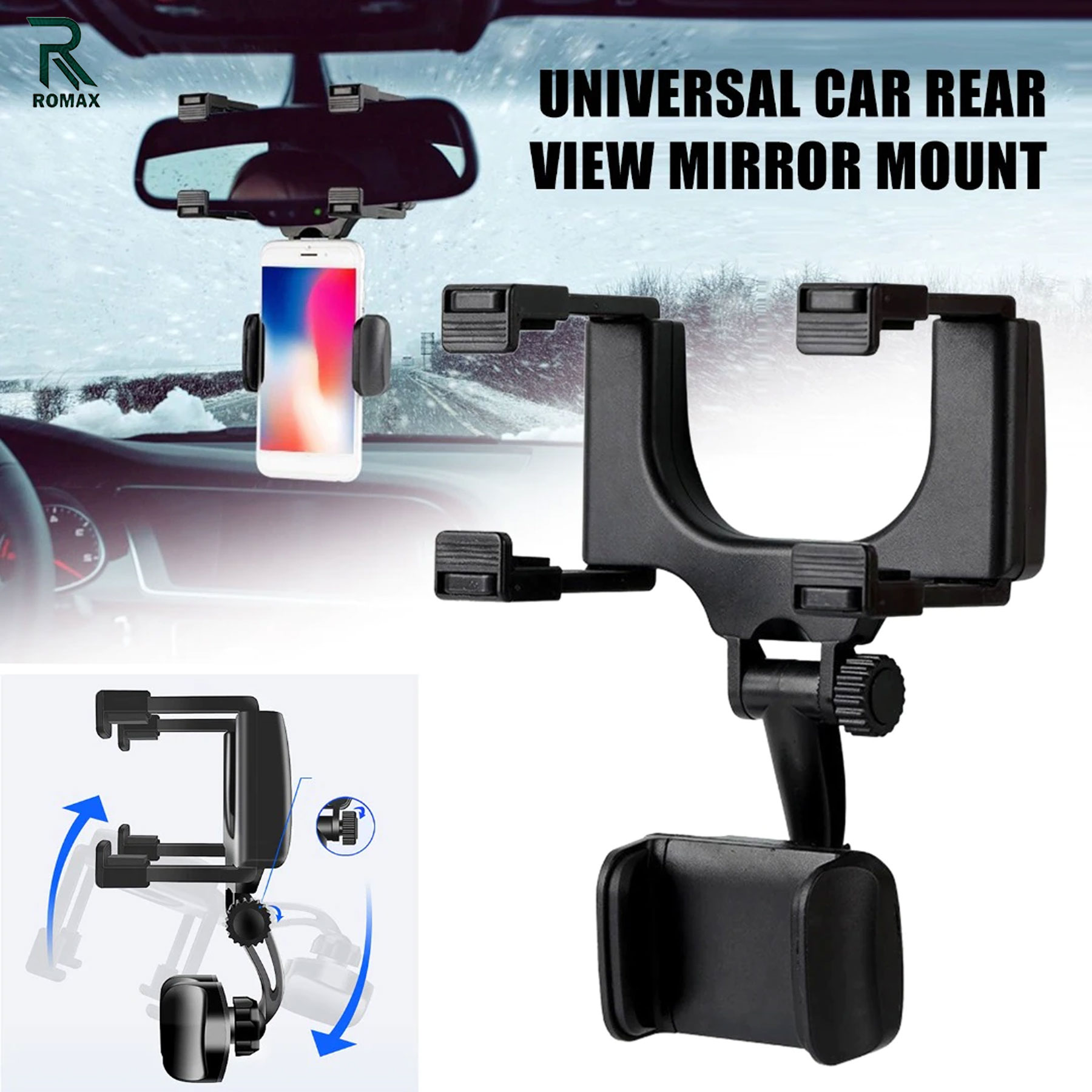 Universal Car Rear View Mirror Mount Stand Mobile Holder 360 Degree