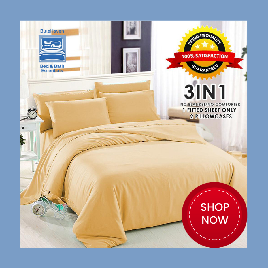 Bluehaven Wheat Yellow Plain Bed Sheet Hotel Bed Sheet 3 In 1 Bed