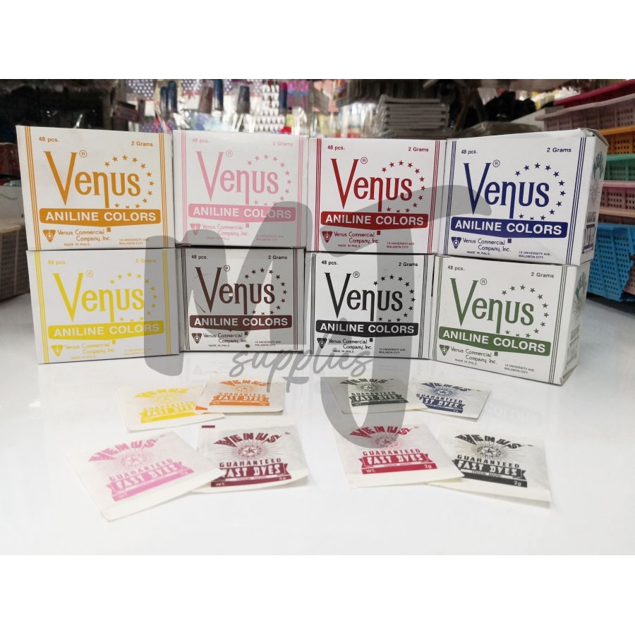 48 PCS. 1 BOX Venus Fabric Dye Jobus (BLUE BLACK RED GREEN VIOLET BROWN