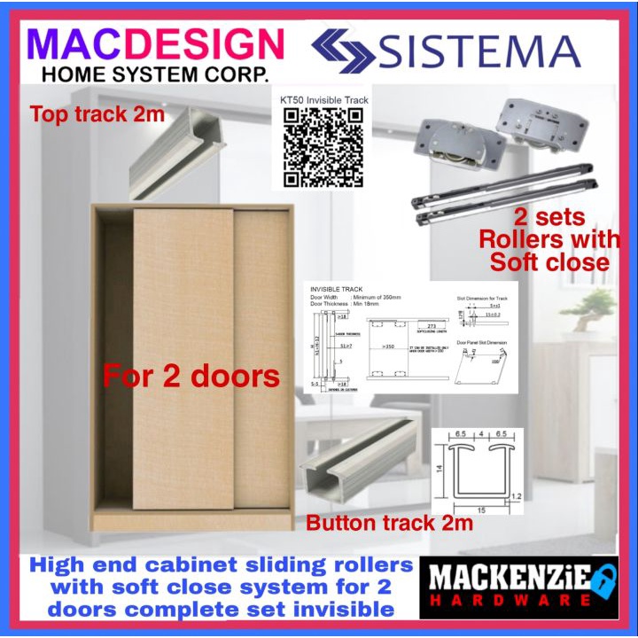 Sistema Kt50 Cabinet Sliding For 2, Sliding Cabinet Door Tracks