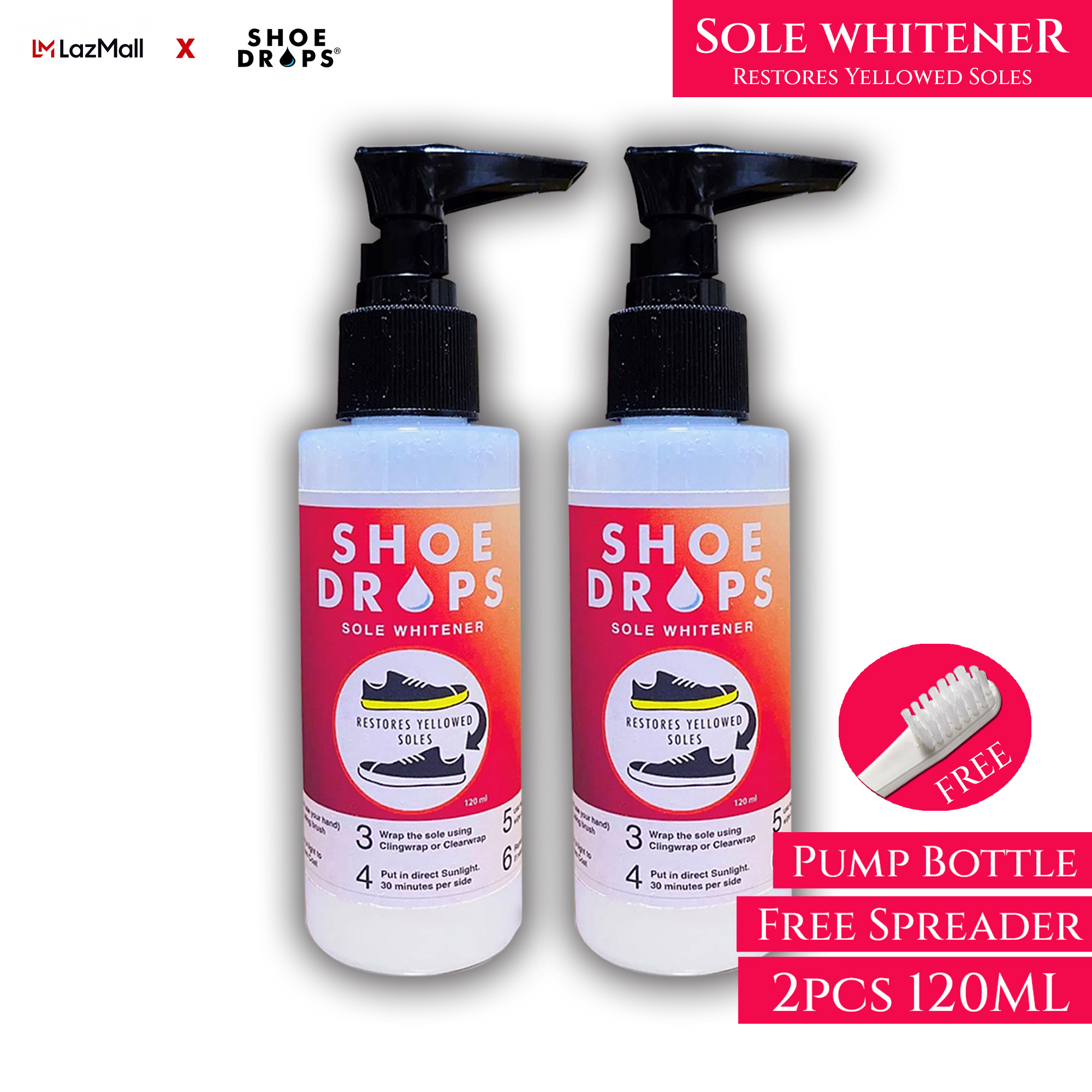 Shoe Sole Whitener/Whitening Cream by Shoe Drops 2pcs (120ML x2