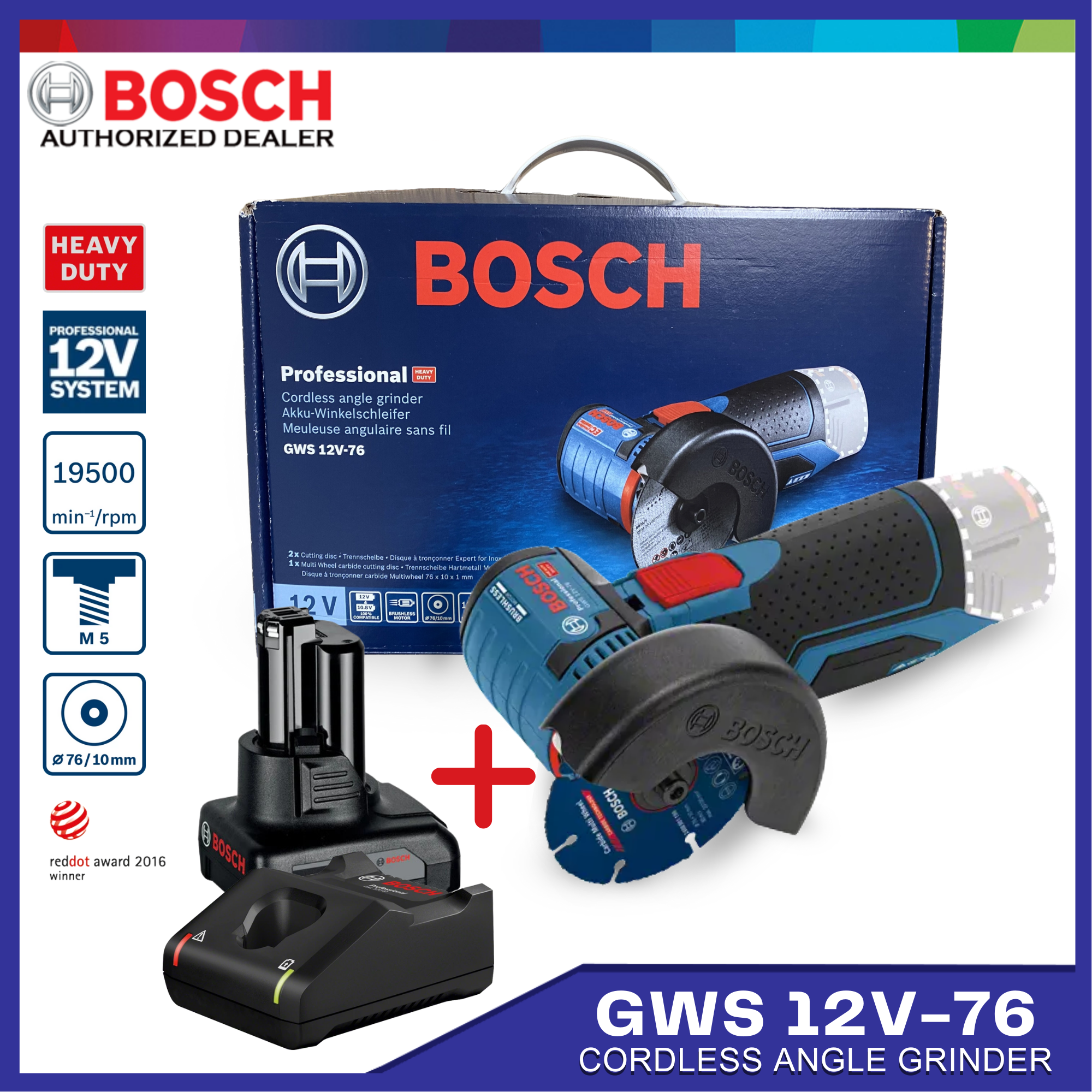 Bosch Professional GWS 12V-76 V-EC 12V Brushless Cordless 76mm