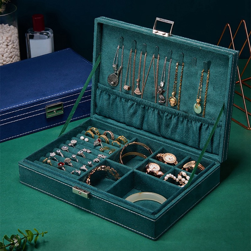 Jewelry Box Velvet Storage Box with Lock Display Multifunction Earring Necklace Ring