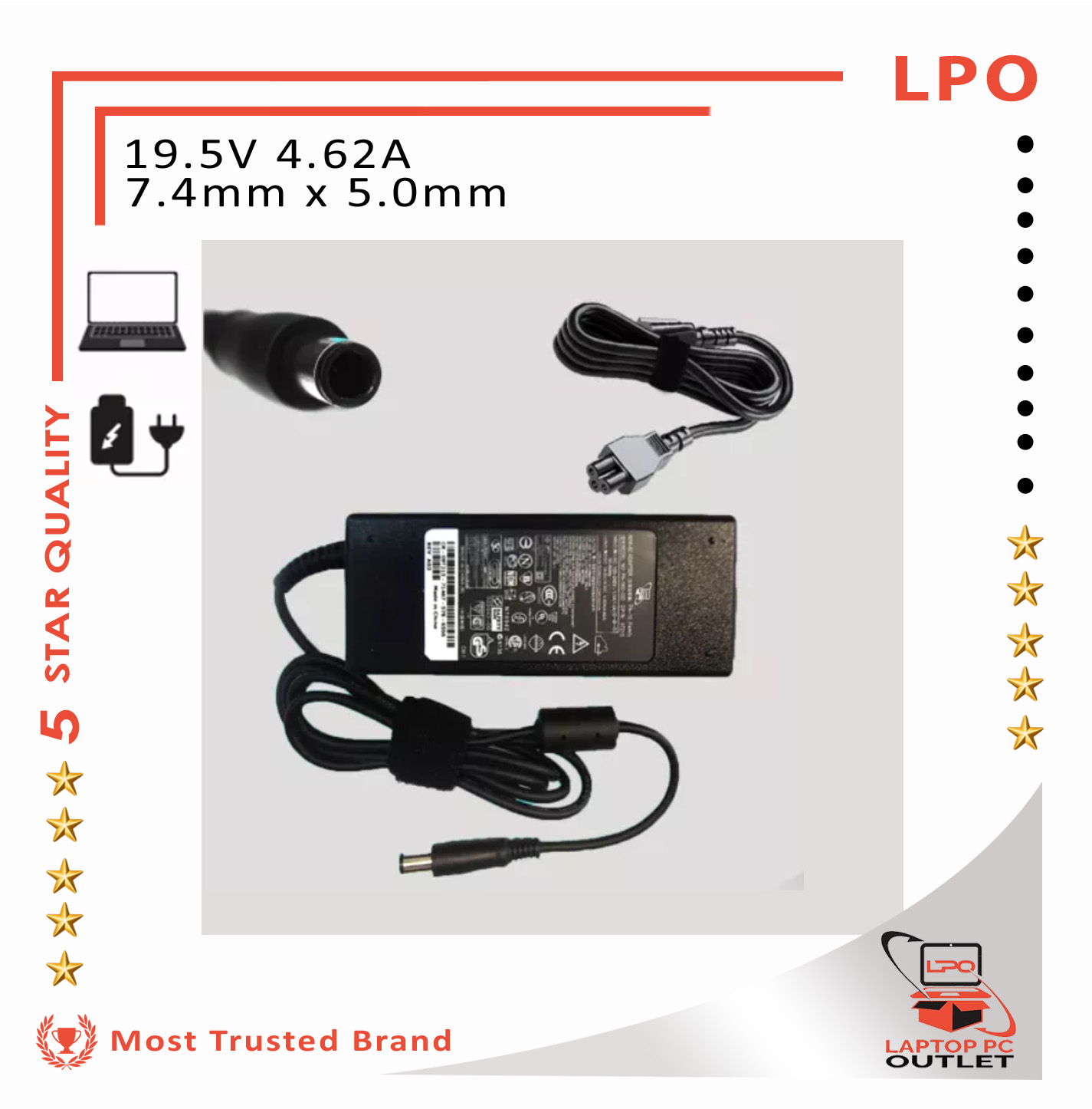 LPO Laptop Charger Adapter for Dell Vostro 3400 3500 3700 90W 19.5V 4