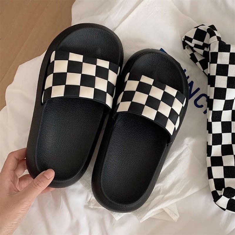 Hongwillyang Black White Checkerboard Slippers Unisex Summer Simple ...