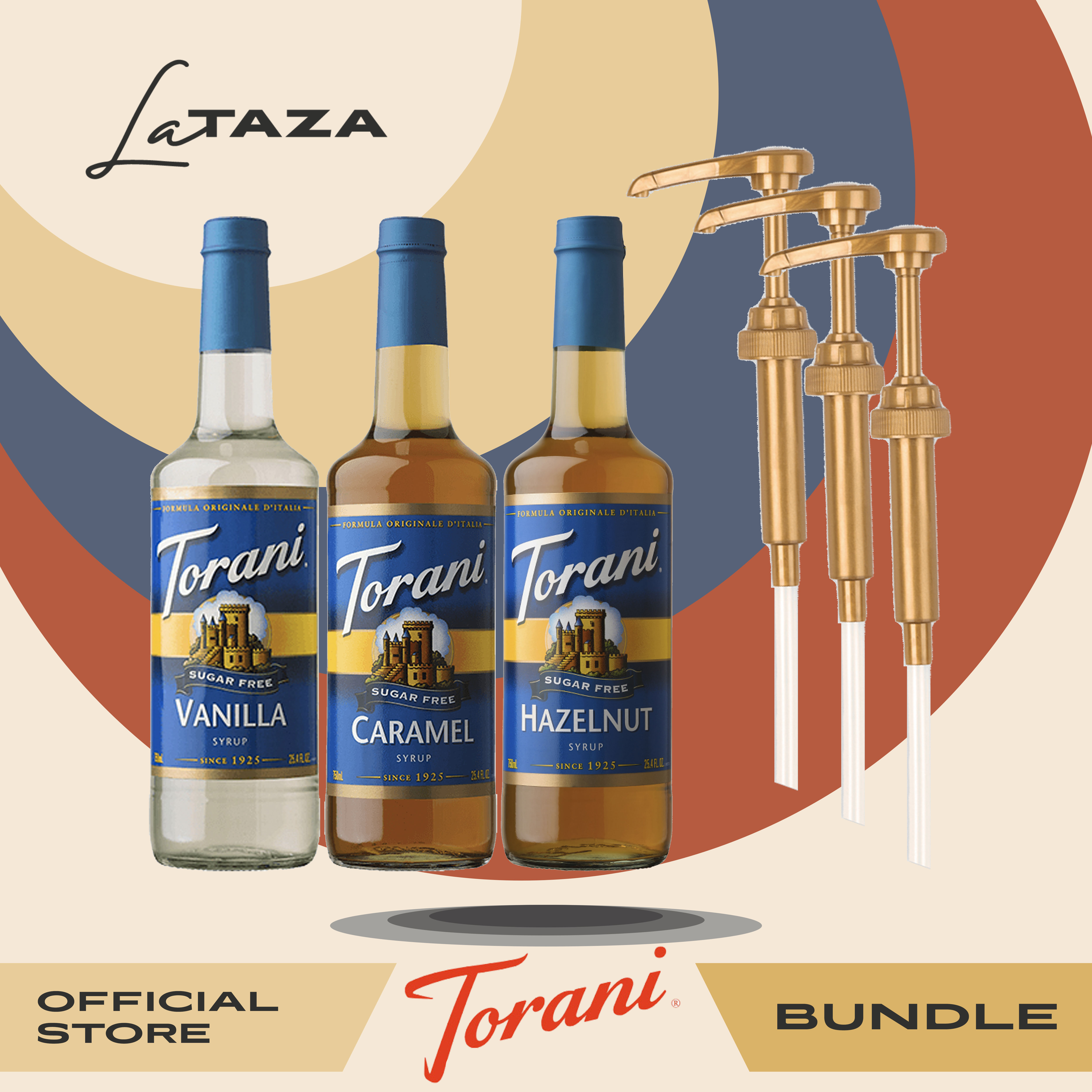 Torani Sugar Free Vanilla, Hazelnut & Caramel Syrup (750ml) + 3 Syrup
