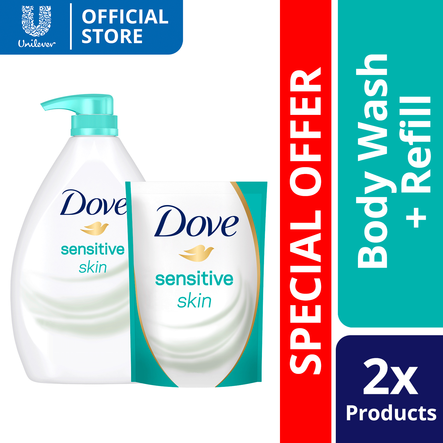 [BODY WASH BUNDLE] Dove Body Wash Sensitive Skin 1L Pump Bottle + 650ml