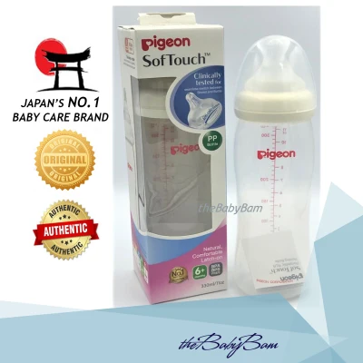 Pigeon SofTouch Peristaltic Plus Clear Wide Neck 330ml / 11oz Bottle Solo Pack with 6+ (L) Nipple For 6mos and above