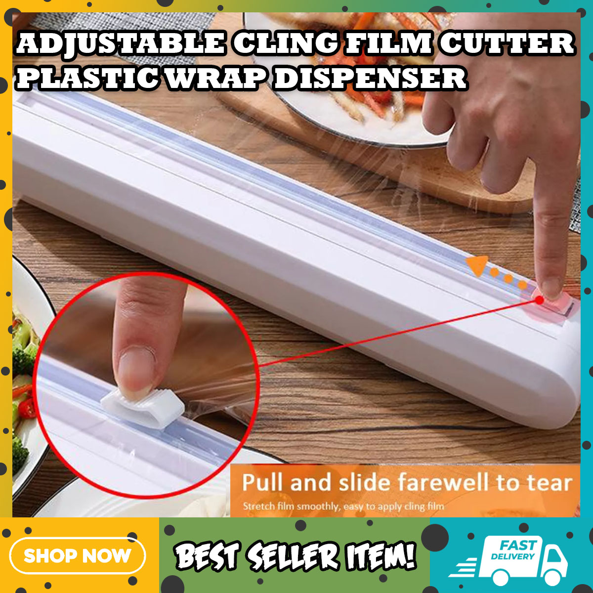 Cutter Adjustable Cling Film Plastic Food Wrap Dispenser with Slide Cutter  Preservation Foil Storage Box with