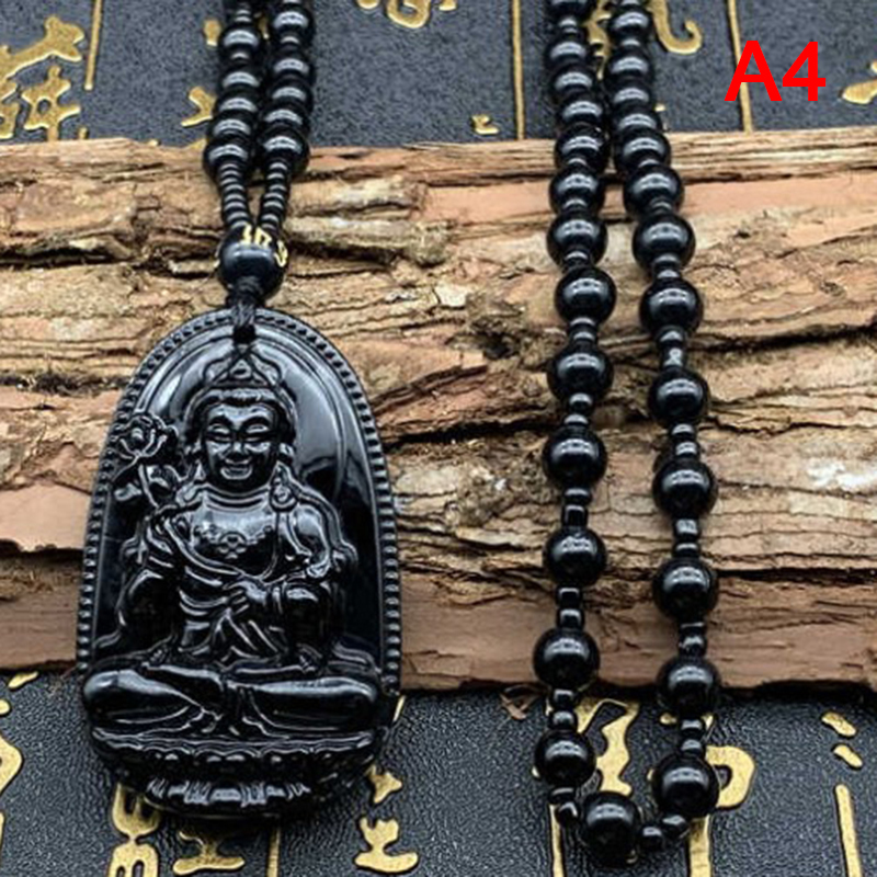 Ranghe 1pc Natural Black Obsidian Carved Buddha Lucky Amulet Pendant Necklace
