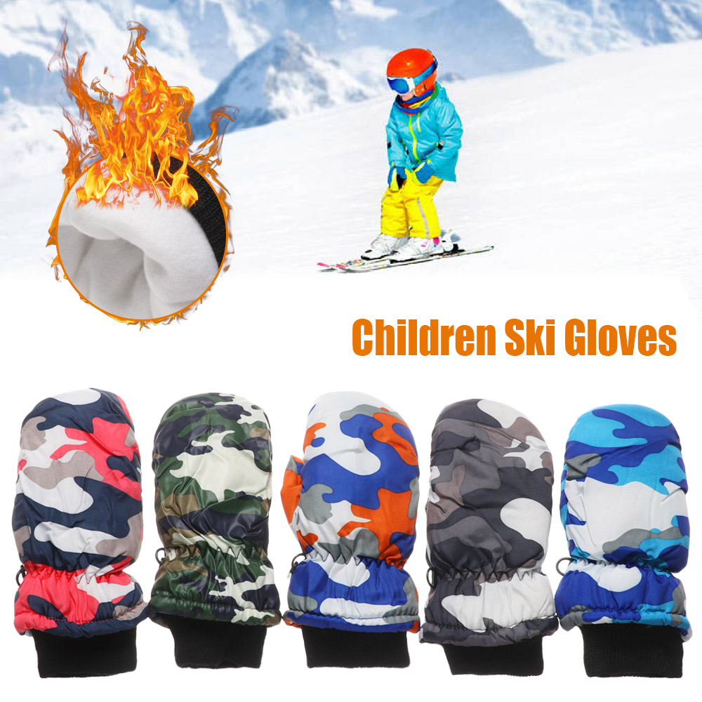 QUEZHUANG7482 Waterproof Furry Warm Mitts Snow Snowboard Winter Camouflage Children Gloves Thicken Skiing Mittens