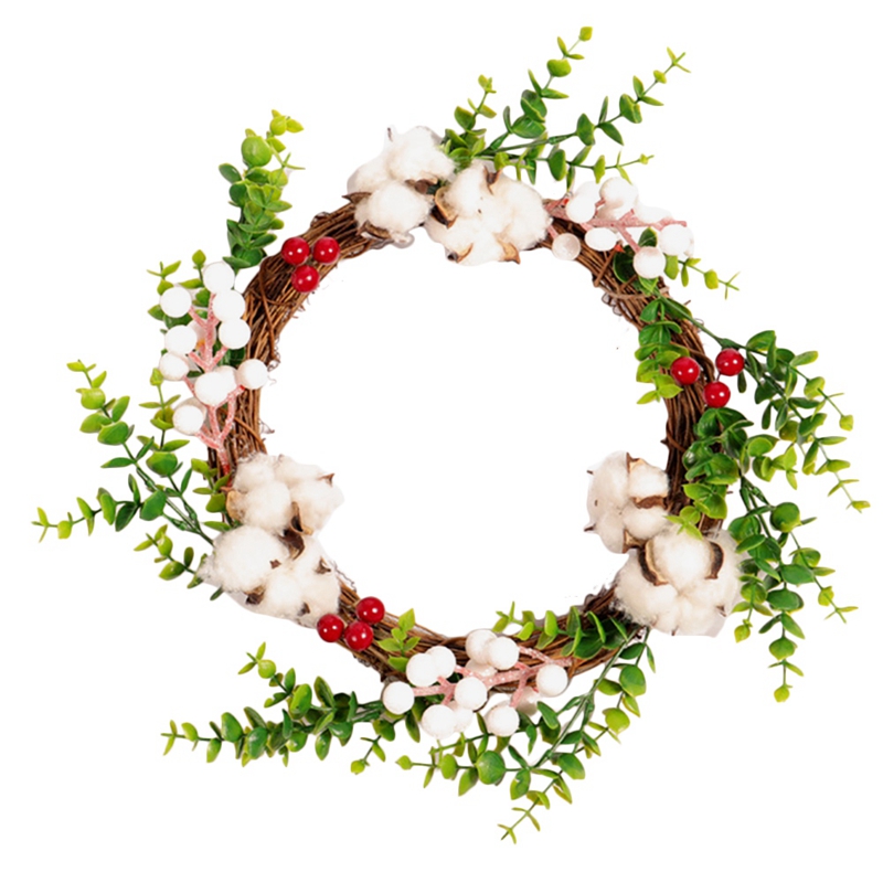 Cotton Wreath, 16 Inch Farmhouse Wreath for Door Decors, Weddings, Parties, and Home Decorations