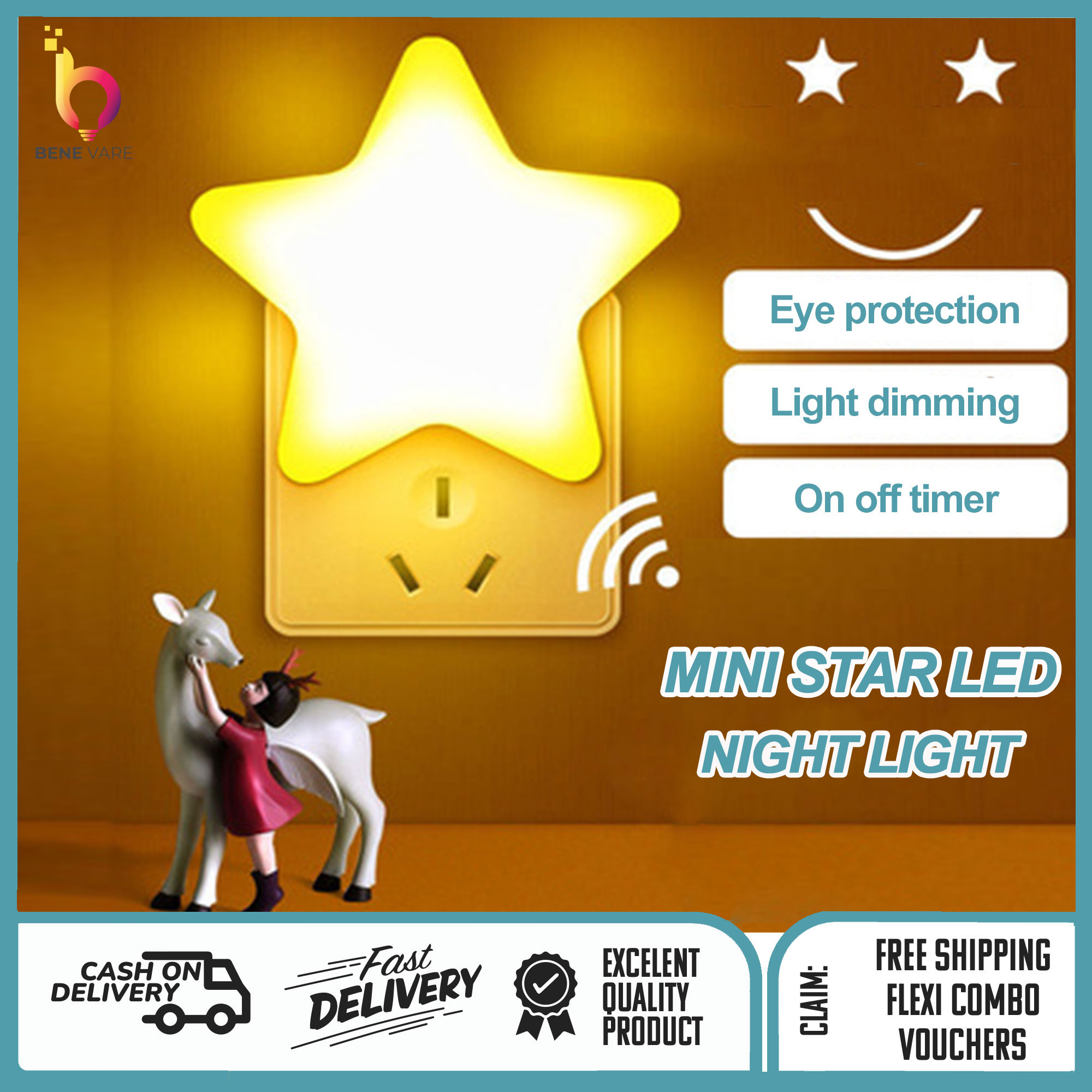 BENE VARE Mini Star LED Night Light Baby Sleeping Light Bedside Lamps