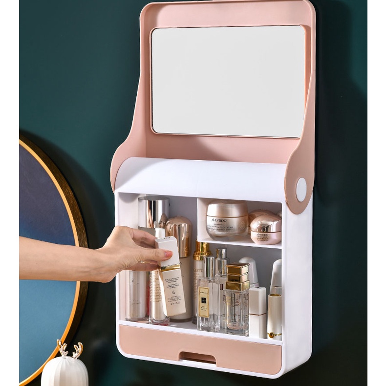 Cosmetics storage box with mirror integrated large-capacity finishing ...