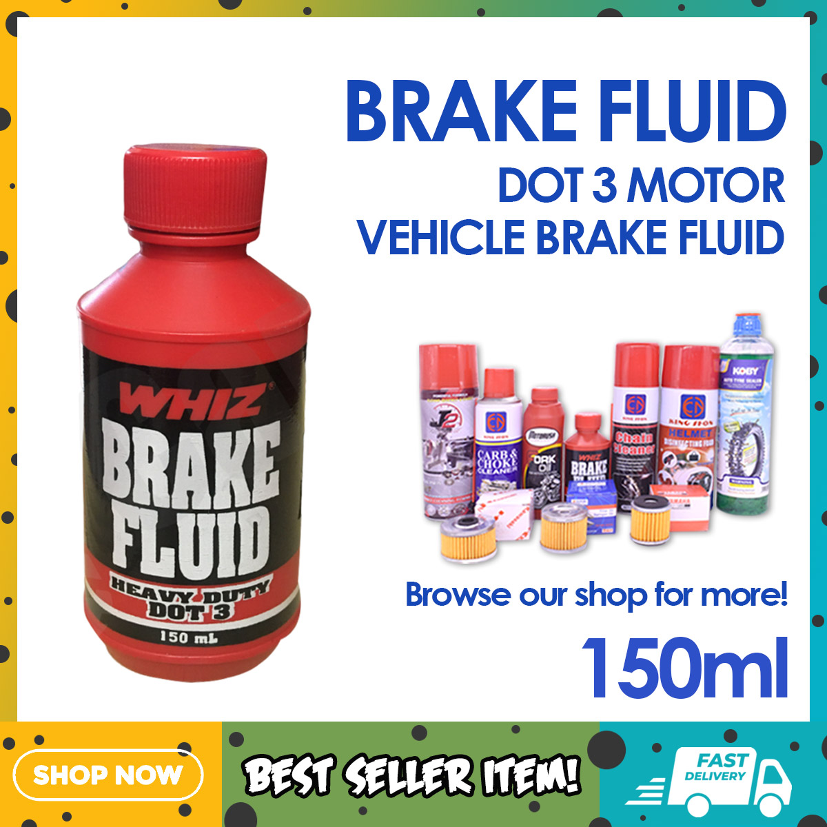 Whiz Brake Fluid Dot 3 150ml Motor Vehicle Brake Fluid Motorcycle Brake