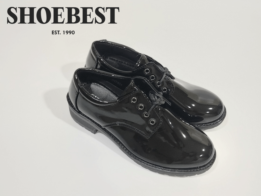 ShoeBest Black Leather Police Shoes for Women Robina