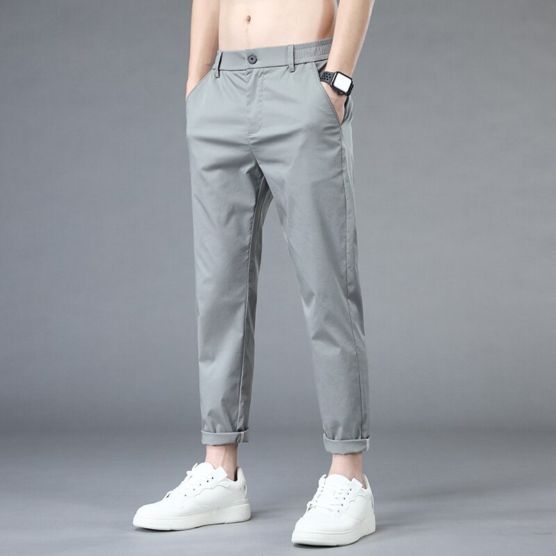 New Summer Ankle-Length Pants Men Cotton Straight Fit Fashion Thin