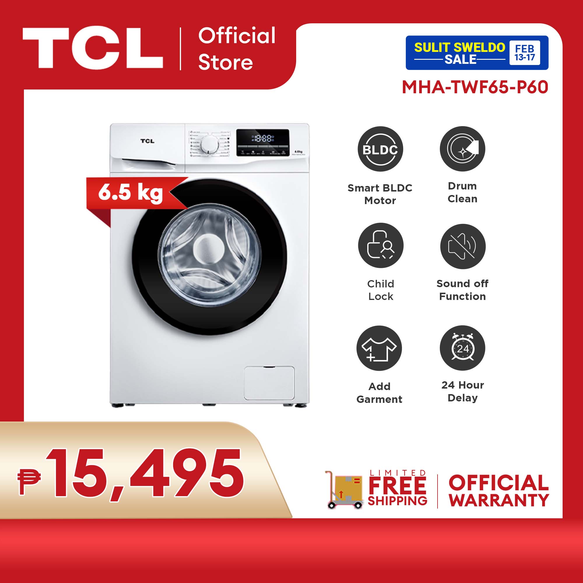 TCL 6.5KG Front Load Inverter Washing Machine - TWF65-P60 (HydroActive ...