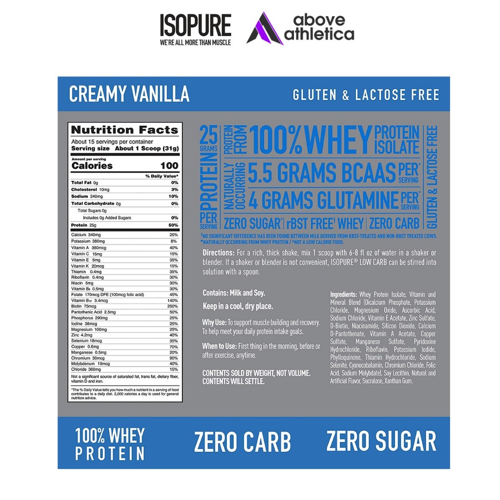 Isopure Zero Carb Isolate Whey Protein Zero Carb Keto Friendly Sugar