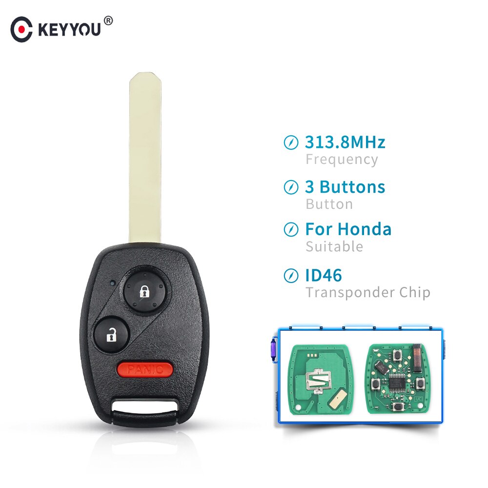 Keyyou mlbhlik-1t remote car key 21 3 buttons with id46 chip for honda cr-v 2007 2008 2009 2010 2011 2012 replacement key
