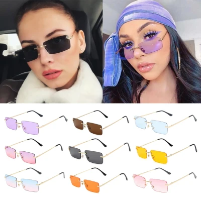 3LOVE3YOU Luxury Design Eyeglasses Retro Small Sun Glasses Gradient Glasses Women Vintage Sunglasses Rectangle Rimless