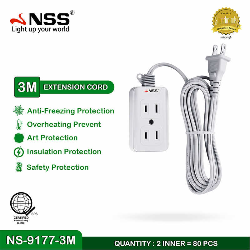 Nss outlet extension wire with socket heavyduty 2 gang outlet extension