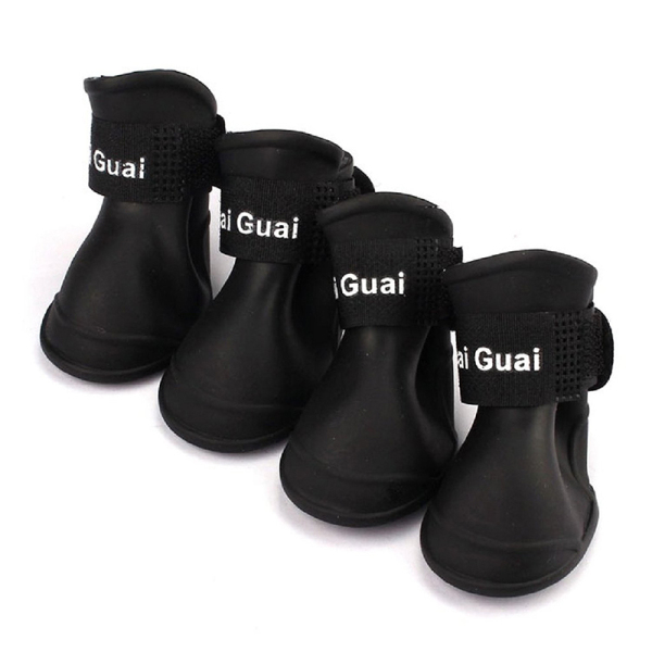 4 pieces Dog Rain Boots Waterproof Shoes Accessories Pet Dog Medium Size Black