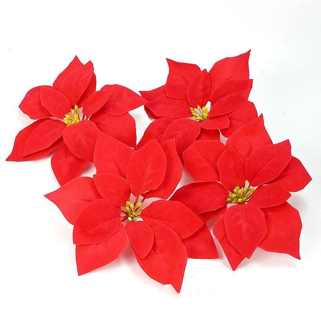 Artificial Christmas Poinsettia Bunch Flower With 5 and 7 Heads Flower