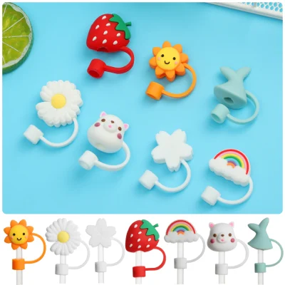 RESIGH FASHION New Creative Cartoon Plugs Cover Reusable Silicone Straw Plug Straw Tips Drinking Dust Cap Cup Accessories