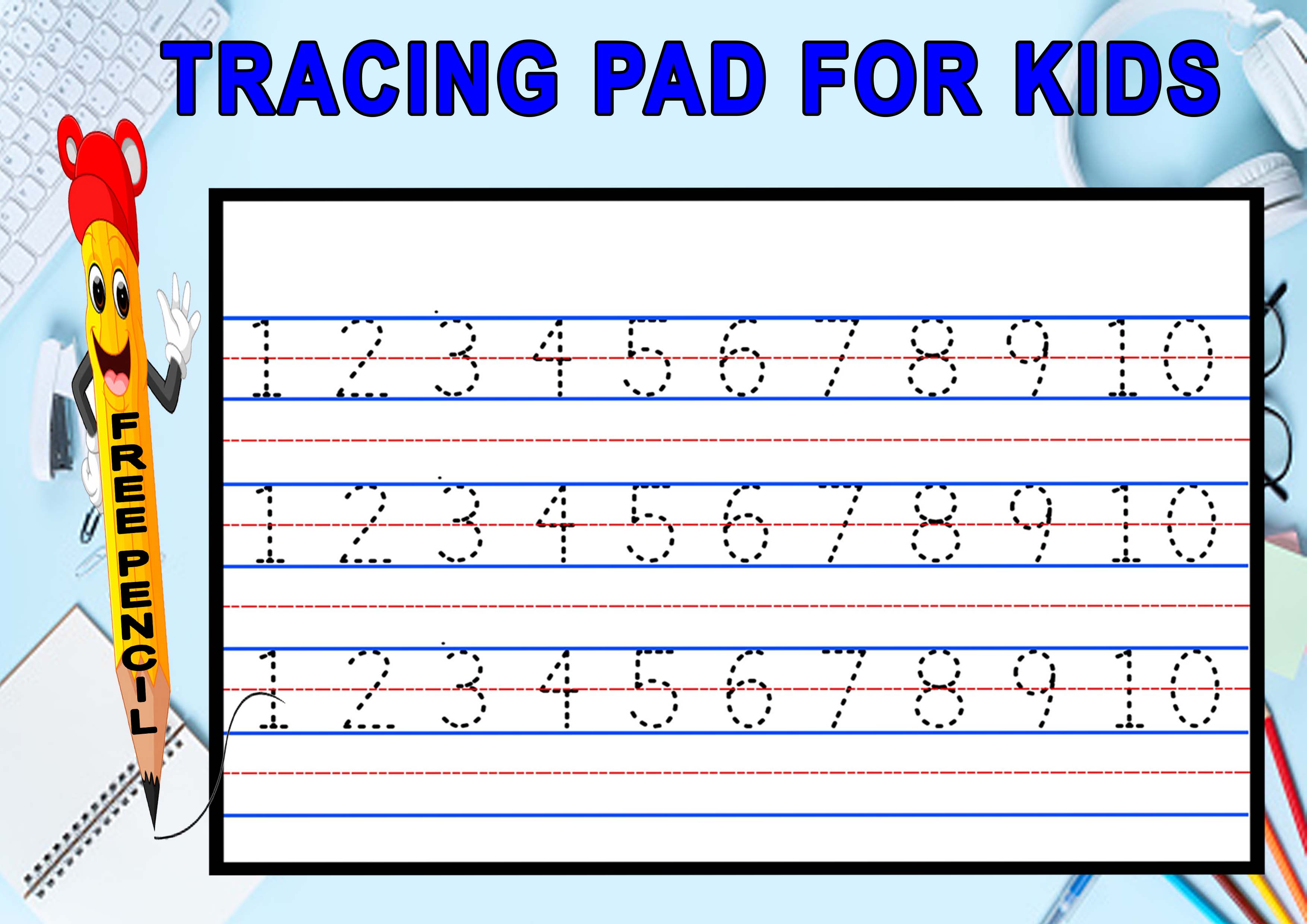 PERSONALIZED TRACING PAD FOR KIDS 40 SHEETS { NAME, ALPHABET, NUMBERS 1