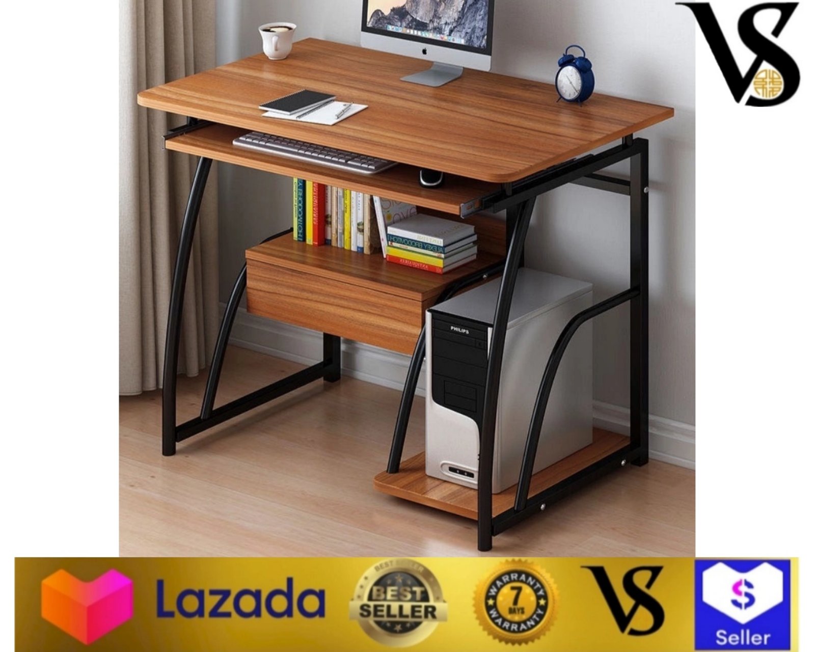 Modern Computer Desk Home Office Sturdy Workstation Table with Keyboard Tray 