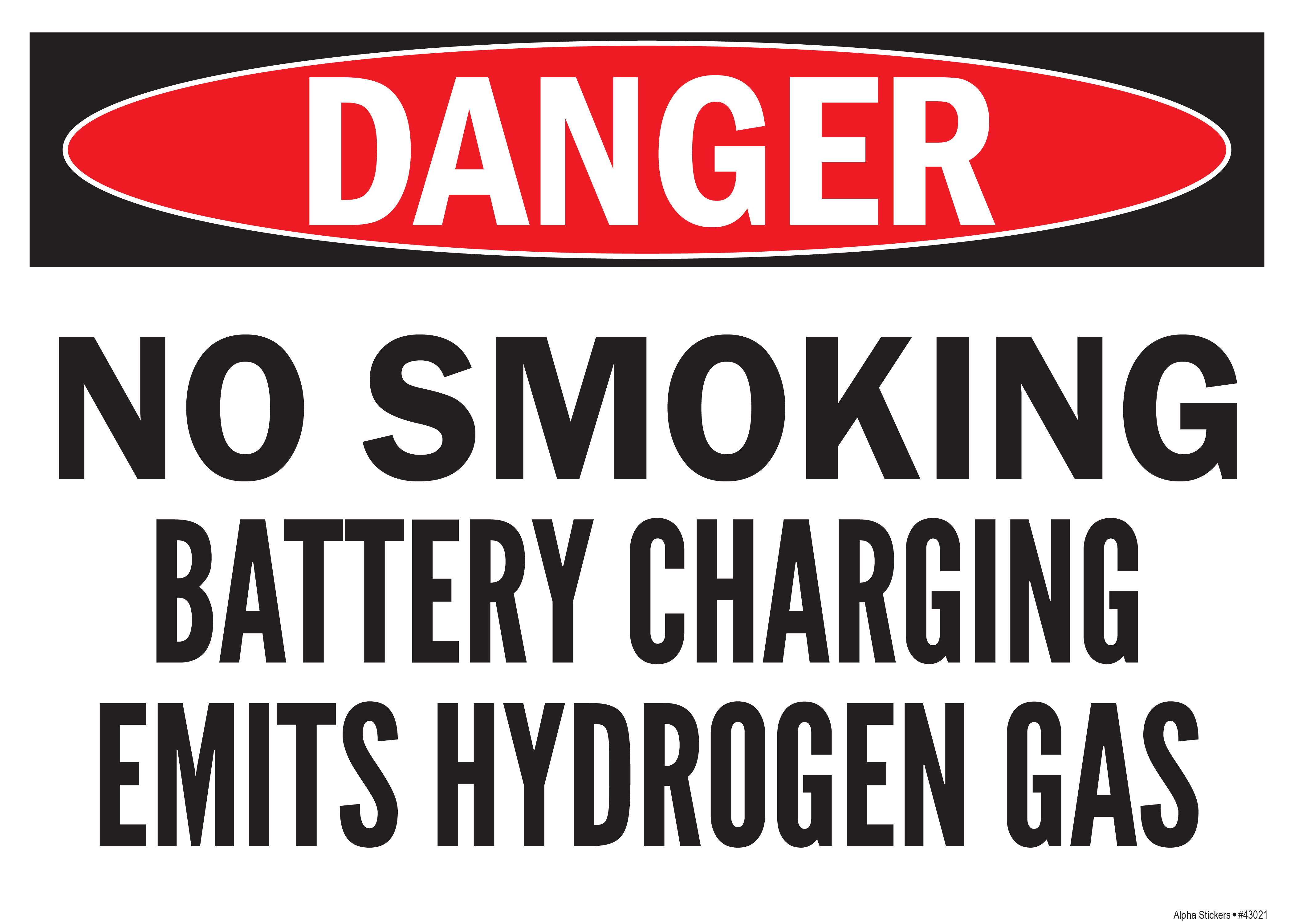 Battery Warning Signs Danger Emits Hydrogen Gas Vinyl Sticker Size: 14 ...