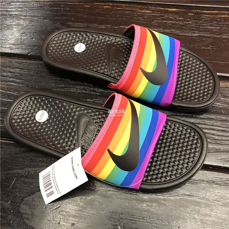 nike rainbow slippers