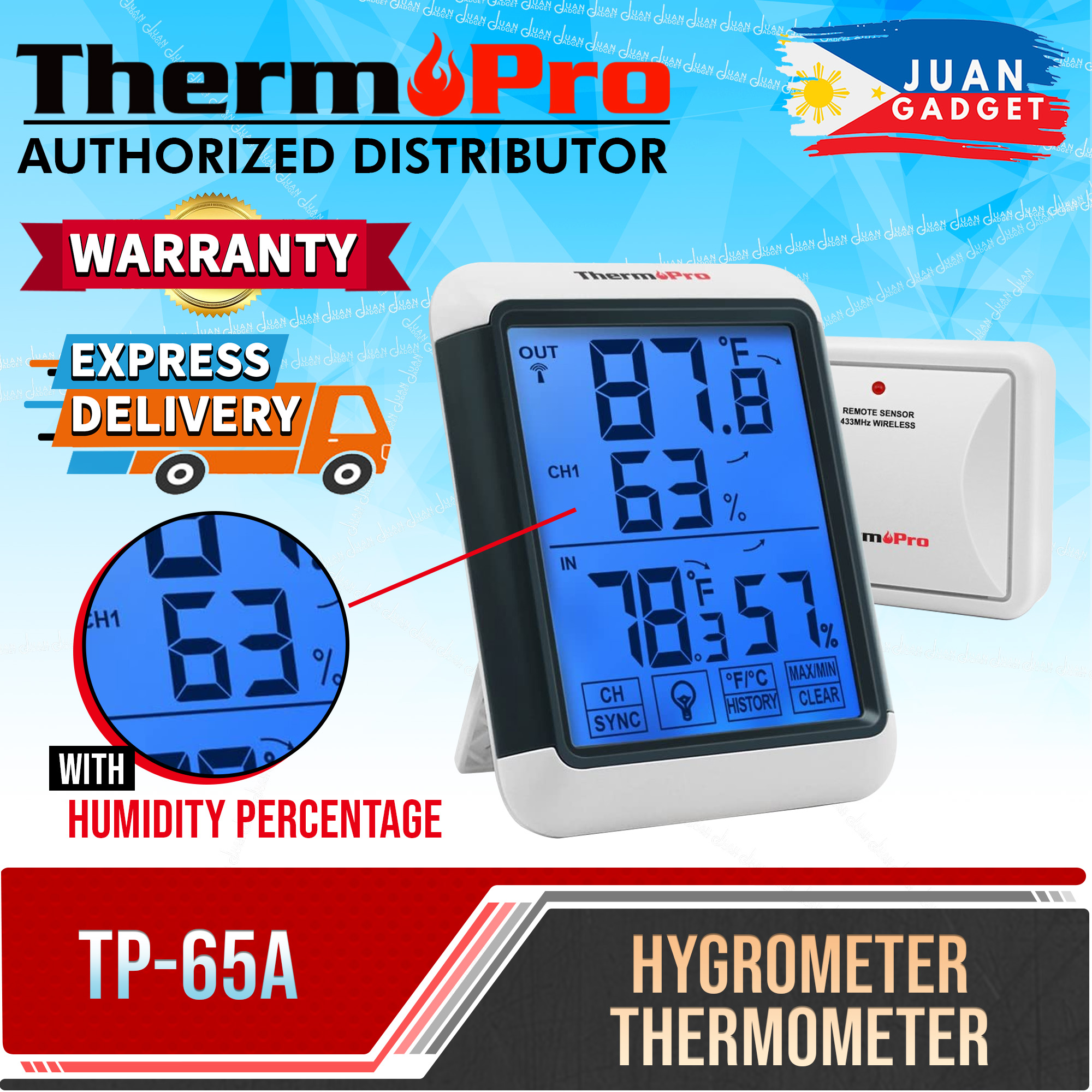 Thermometer Hygrometer, Indoor Outdoor Round Touch Screen Hygrometer