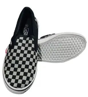 vans black and grey checkered slip ons