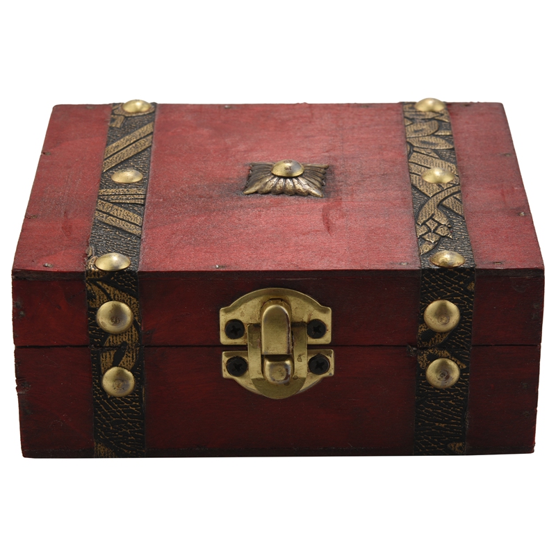 [ในสต็อก] [COD]Vintage Wooden Treasure Chest Storage Box Lock Organizer