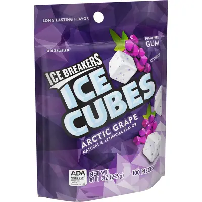 Ice Breakers Ice Cubes Sugar Free Gum, Arctic Grape, 100 Pieces