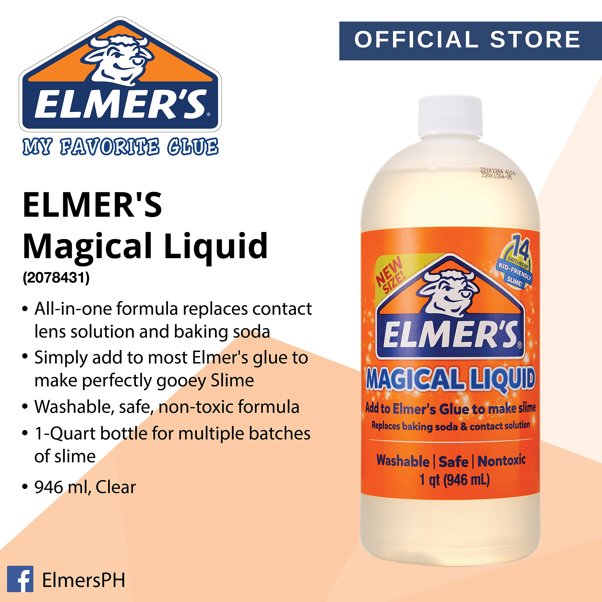 Elmer's 2078431 Elmers Glue Magical Liquid Activator Solution, 1 Quart Slime  Activator, Clear