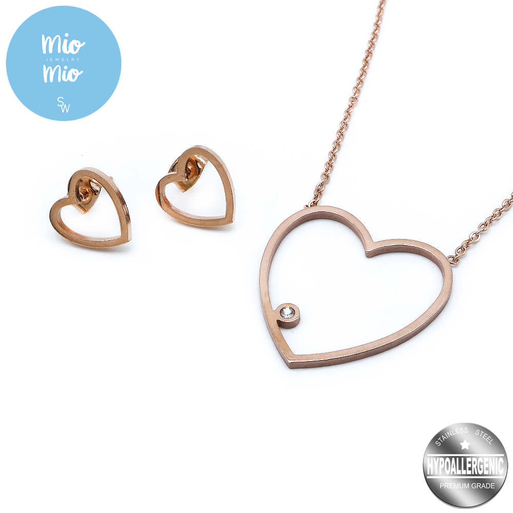 Mio Mio by Silverworks Thin Open Heart Earrings and Necklace Set