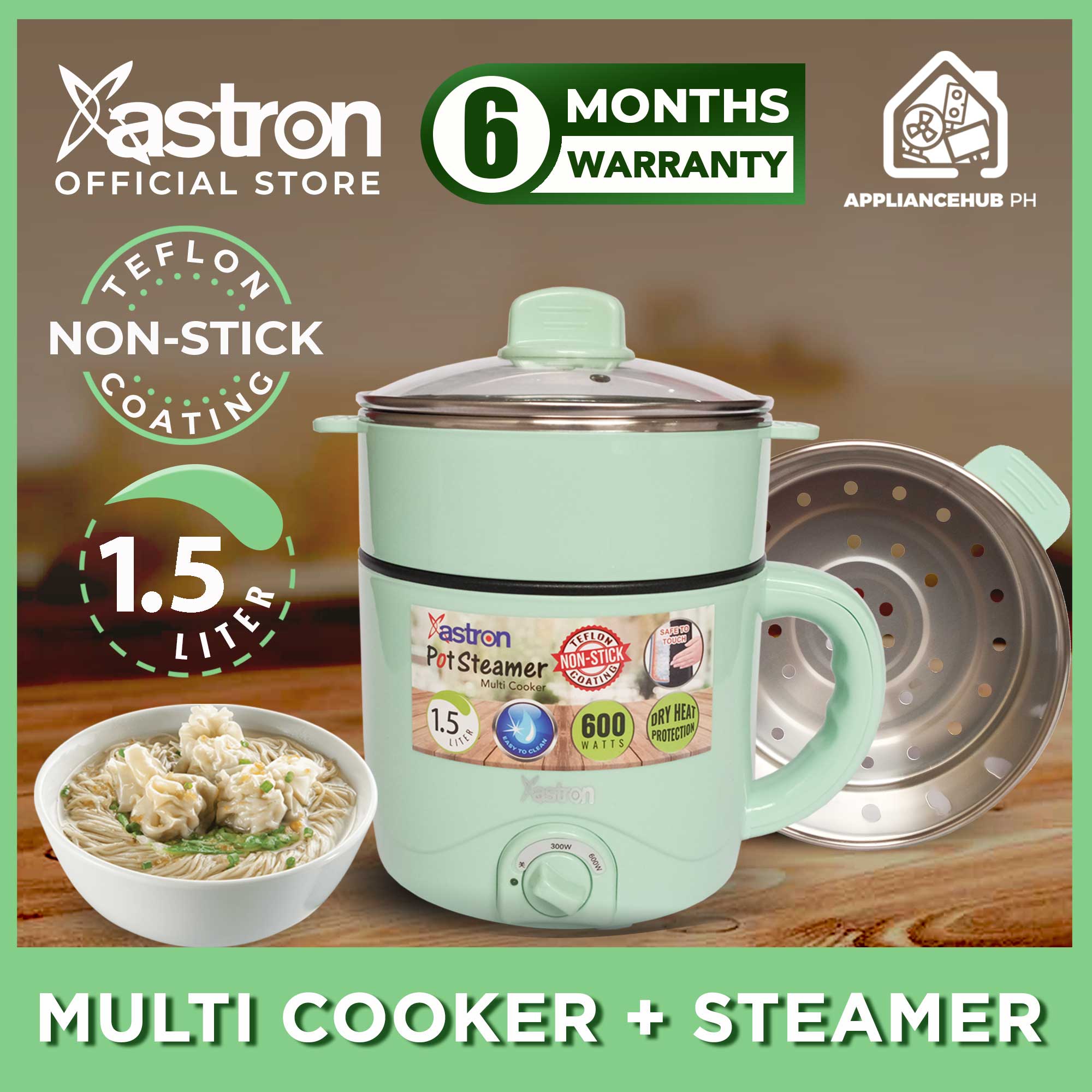 Astron QUICKPOT 1.8L Green Multipurpose electric cooker | 450W | dry heat  protection