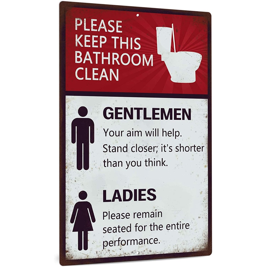 Our Aim Is to Keep This Bathroom Clean Gentle Men Ladies Aluminum Metal Sign 