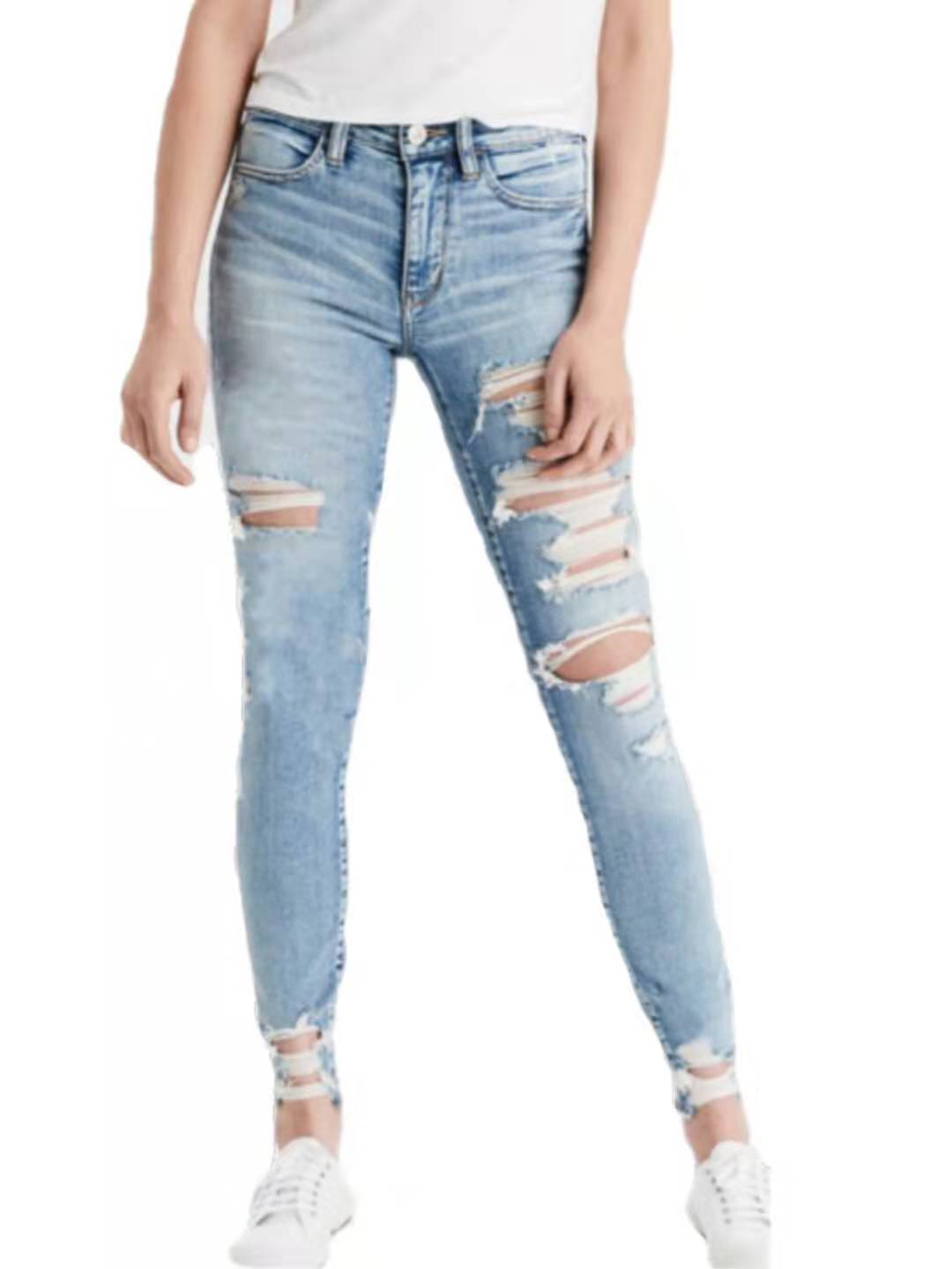 high waisted denim ripped jeans