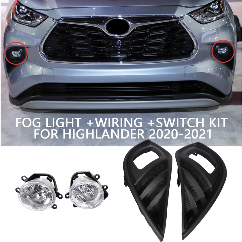 for Toyota Highlander 2020-2021 Front Bumper Fog Light Lamp Assembly Bezel +Wiring +Switch Kit