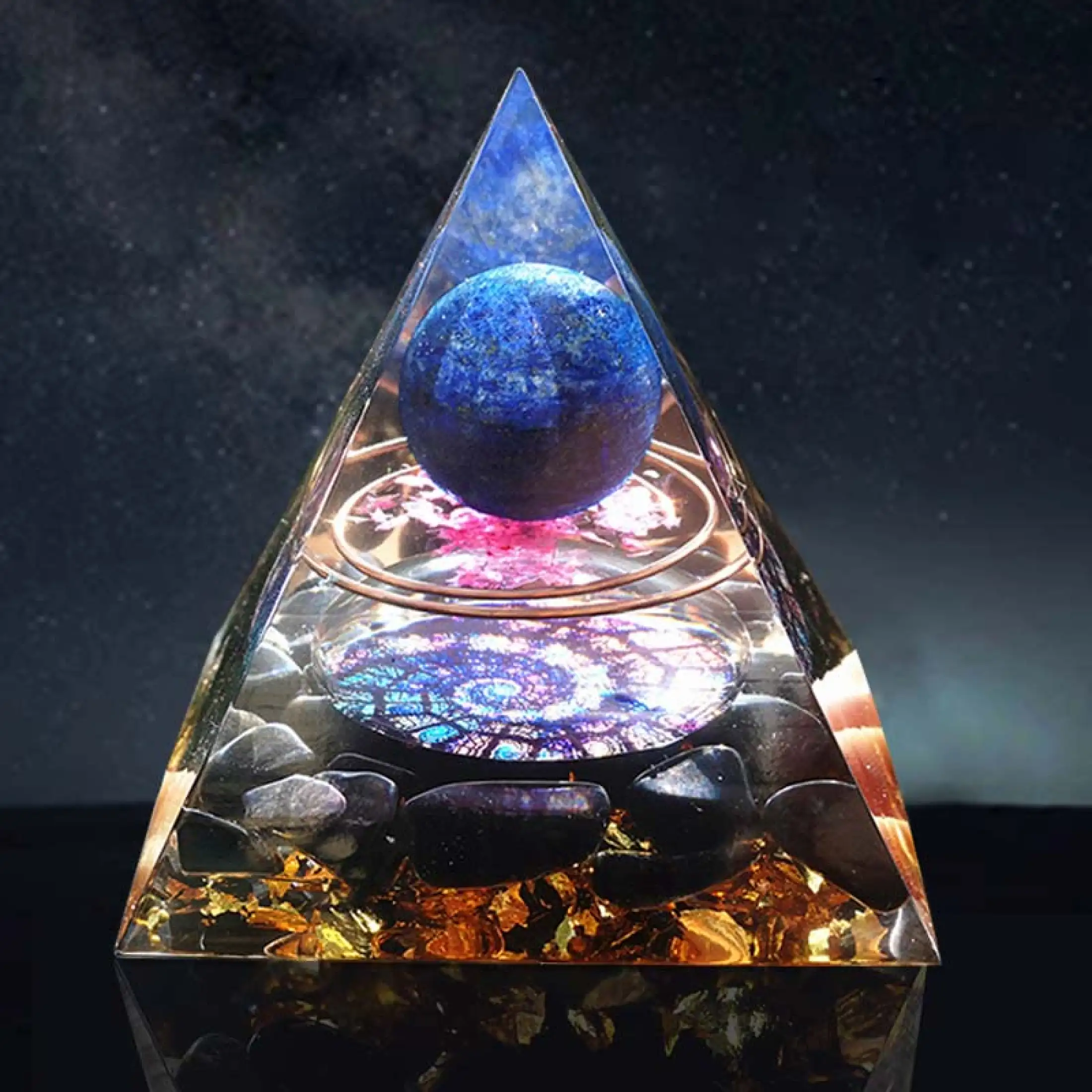 HANDMADE Tiger Eye Crystal Sphere /& Obsidian Quartz Orgone Pyramid 60MM Reiki En