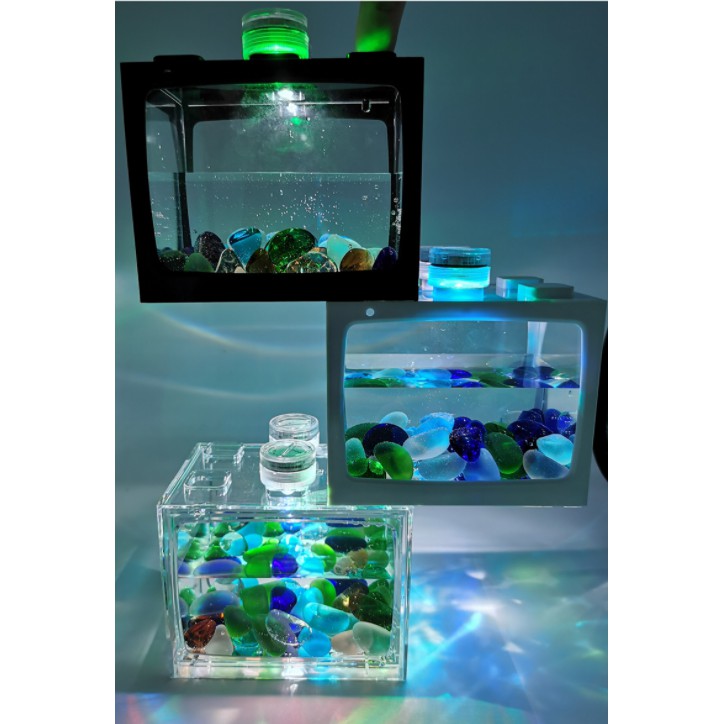 Mini Aquarium Betta Fish Tank Building Block Cylinder Pet Supply Q1X1 
