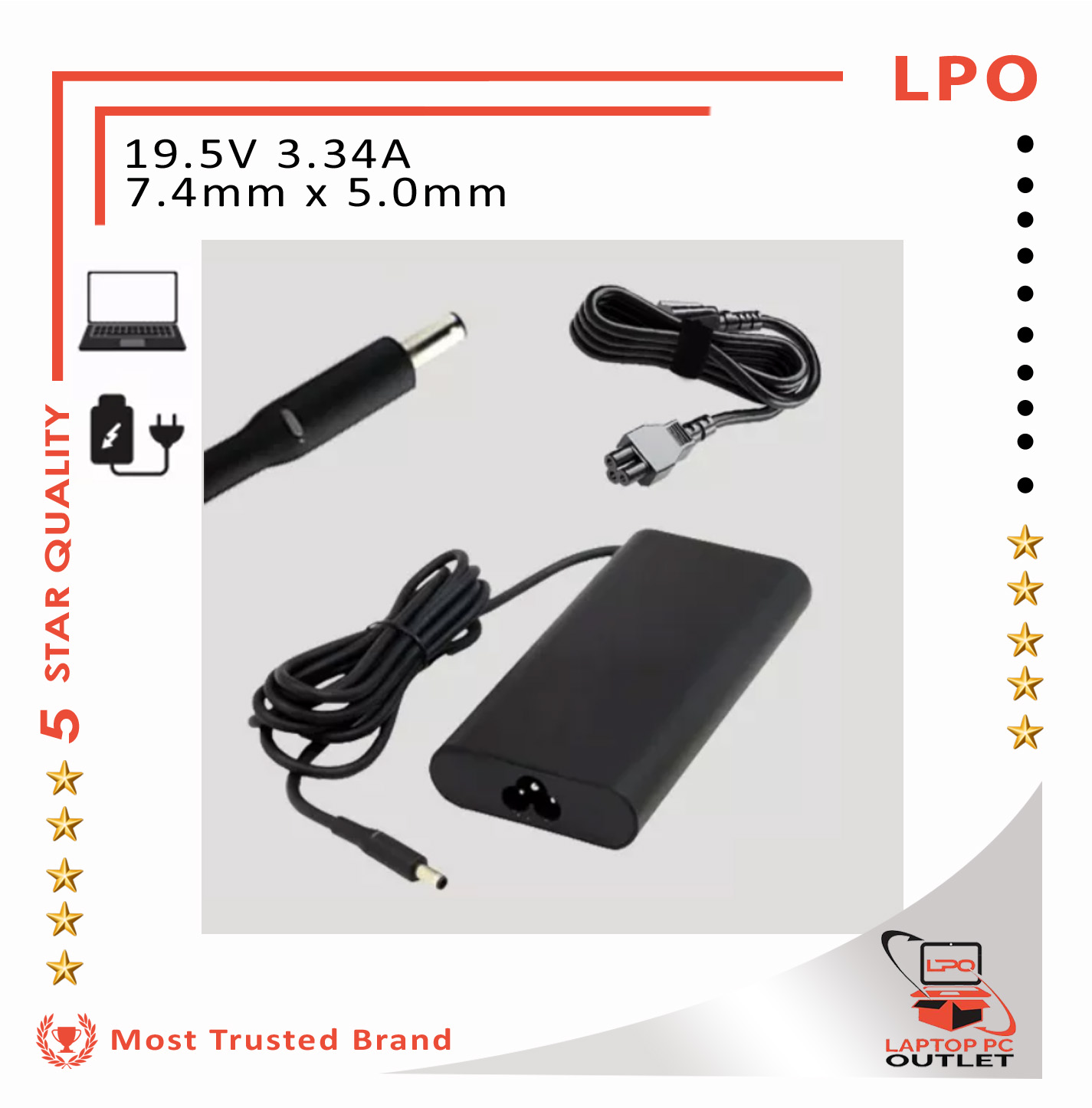 LPO Brand Laptop Charger compatible with Dell    x   Inspiron 14R (5421), Inspiron 14R (5437), Inspiron 14z (5423), Inspiron 15  (3520), Inspiron 15 (3521), Inspiron 15 (3537), Inspiron 15 5000 Series  (5552), Inspiron 15 7000 Series ...
